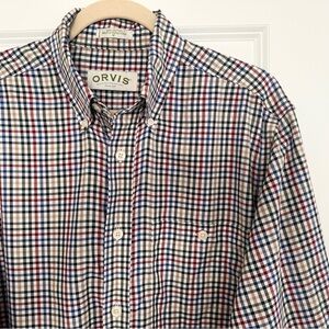 Orvis Multicolor Checkered Plaid Long Sleeve Button Down Oxford Shirt